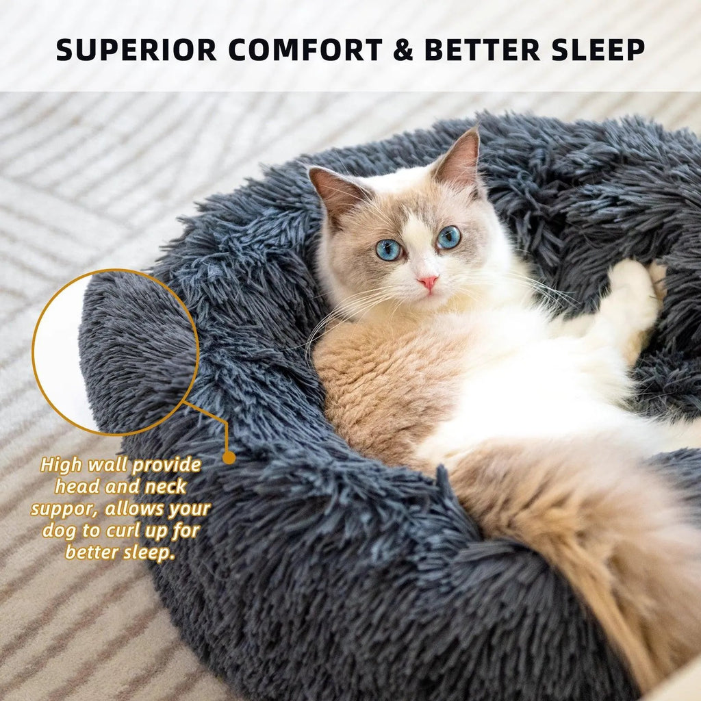 Soft and fluffy Plush Donut Pet Bed perfect for pets.