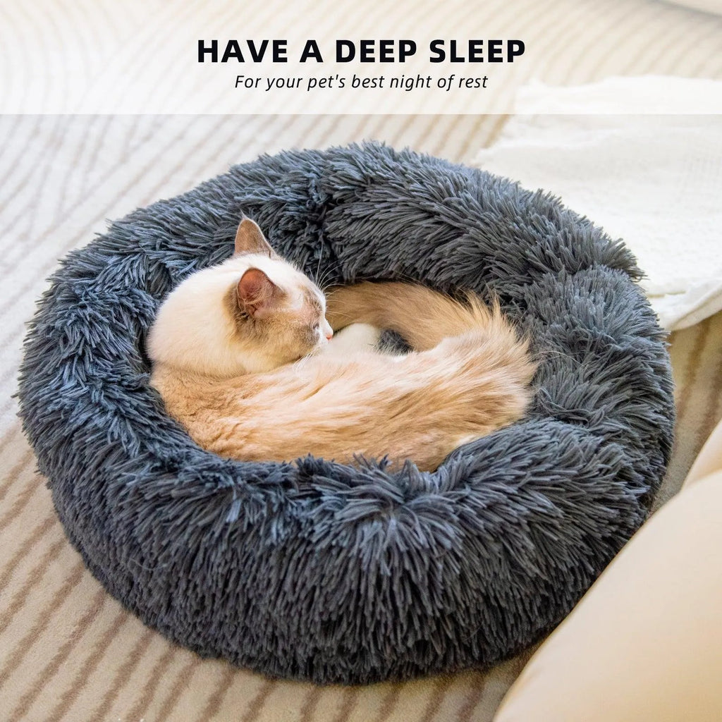 Plush Donut Pet Bed designed for small dogs and cats.