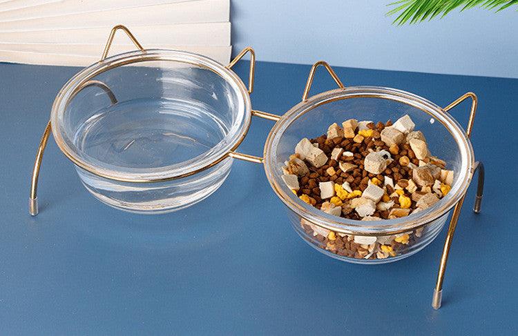Sparkling Glass Cat Bowl With Elevated Rack - optimized image