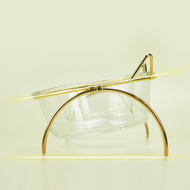 Sparkling Glass Cat Bowl With Elevated Rack - optimized image