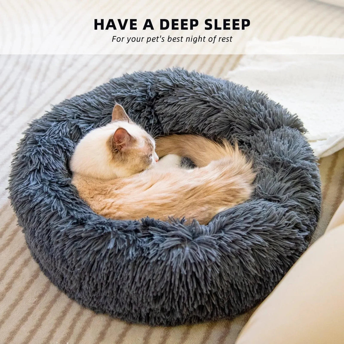 Plush Donut Pet Bed designed for small dogs and cats.
