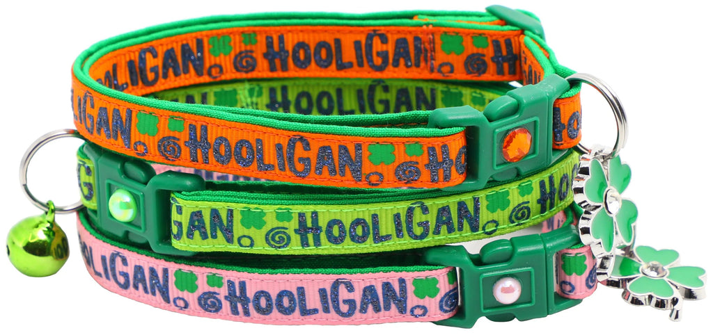 Green Hooligan breakaway cat collar for safety.