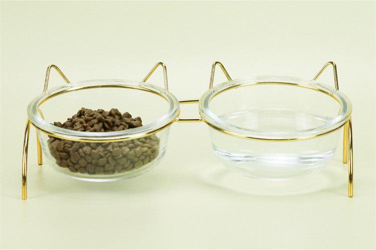 Sparkling Glass Cat Bowl With Elevated Rack - optimized image