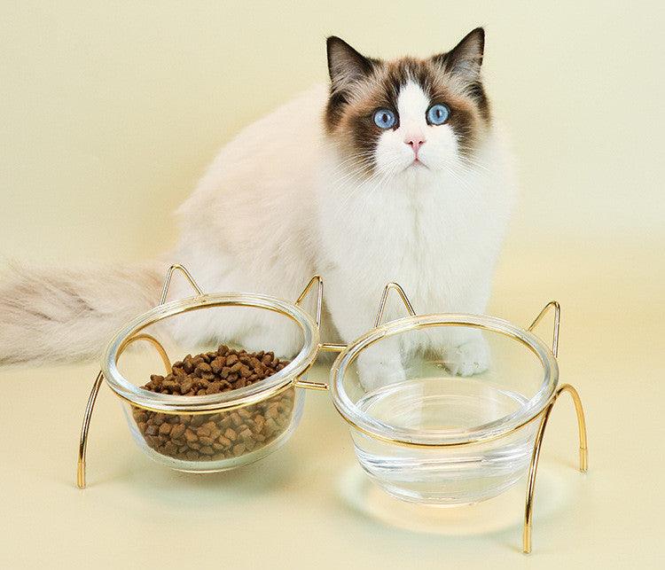 Sparkling Glass Cat Bowl With Elevated Rack - optimized image