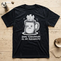 Black - Navy t-shirt with sad coffee mug character design and text "Same Temperature As My Personality