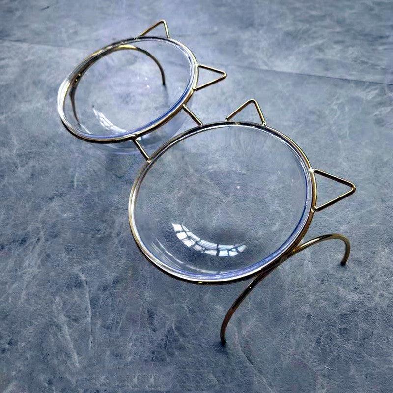 Sparkling Glass Cat Bowl With Elevated Rack - optimized image