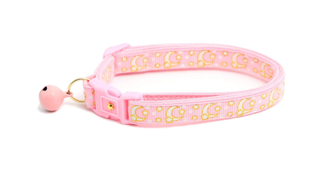 Powder Pink Cat Collar with Gold Moons & Stars - optimized image