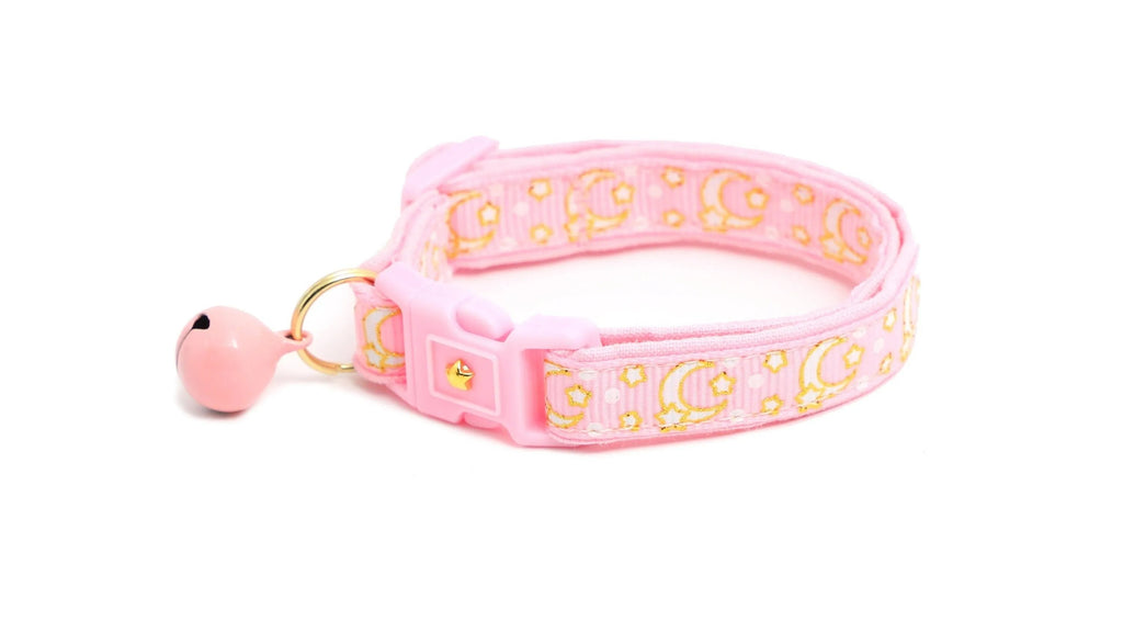Powder Pink Cat Collar with Gold Moons & Stars - optimized image