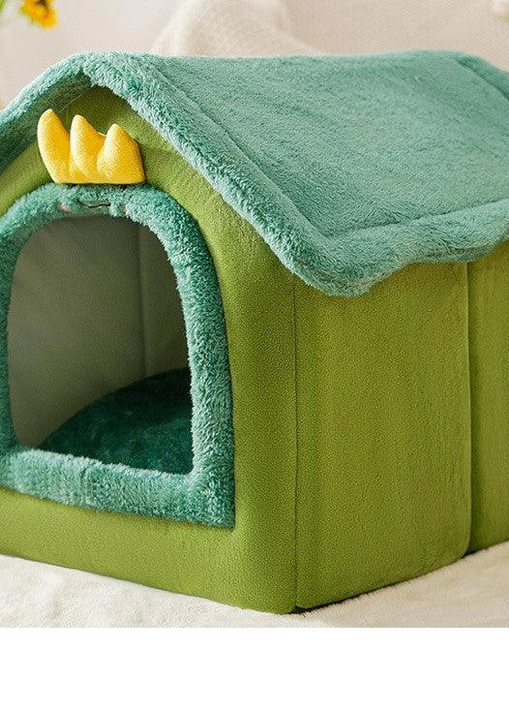 Cozy foldable winter pet house, soft bed for small animals.