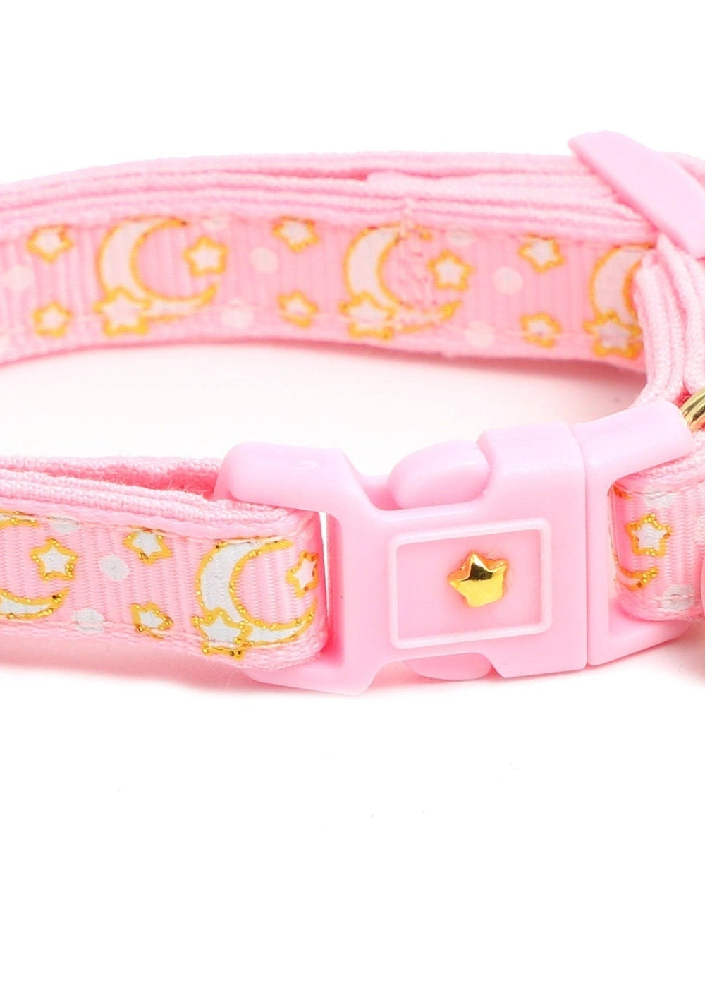 Powder Pink Cat Collar with Gold Moons & Stars - optimized image