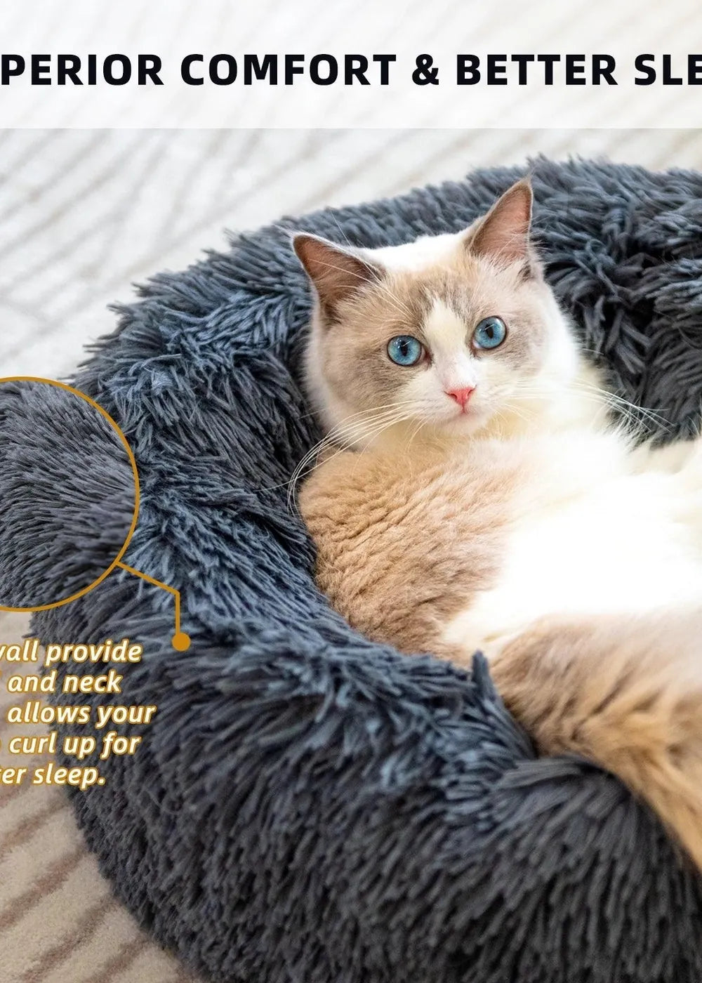 Plush Donut Pet Bed for Small Dogs & Cats - optimized image