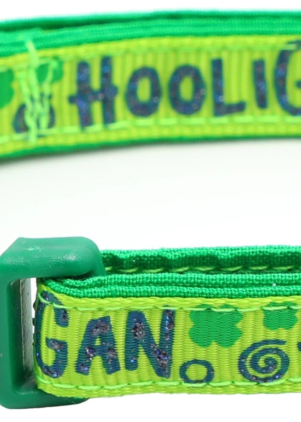 Green Hooligan Breakaway Cat Collar with playful design.