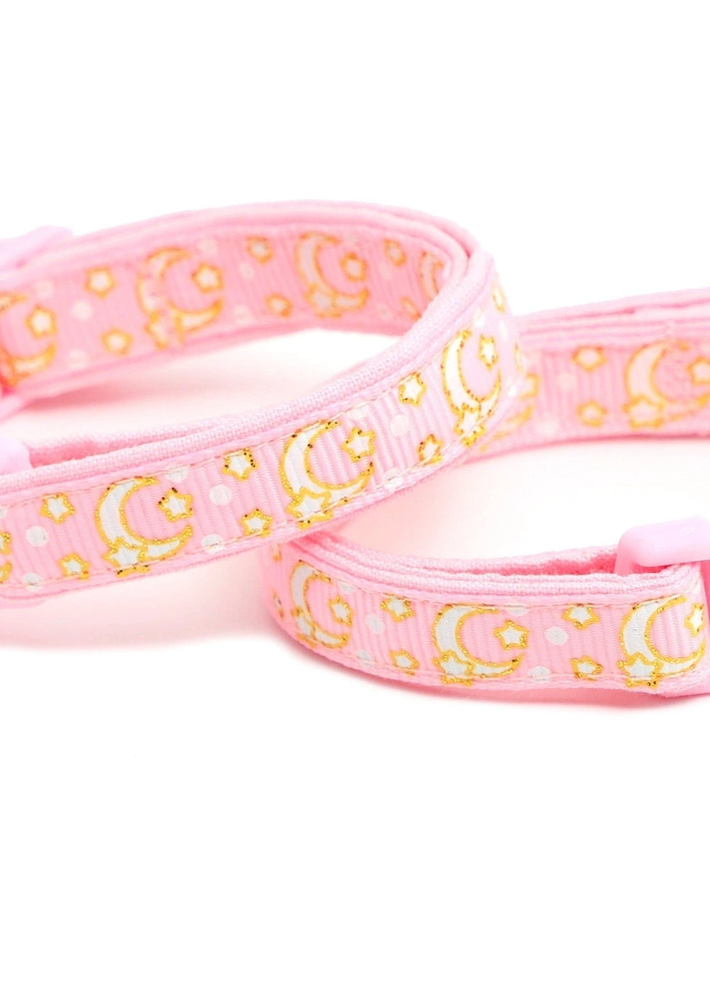 Powder Pink Cat Collar with Gold Moons & Stars - optimized image