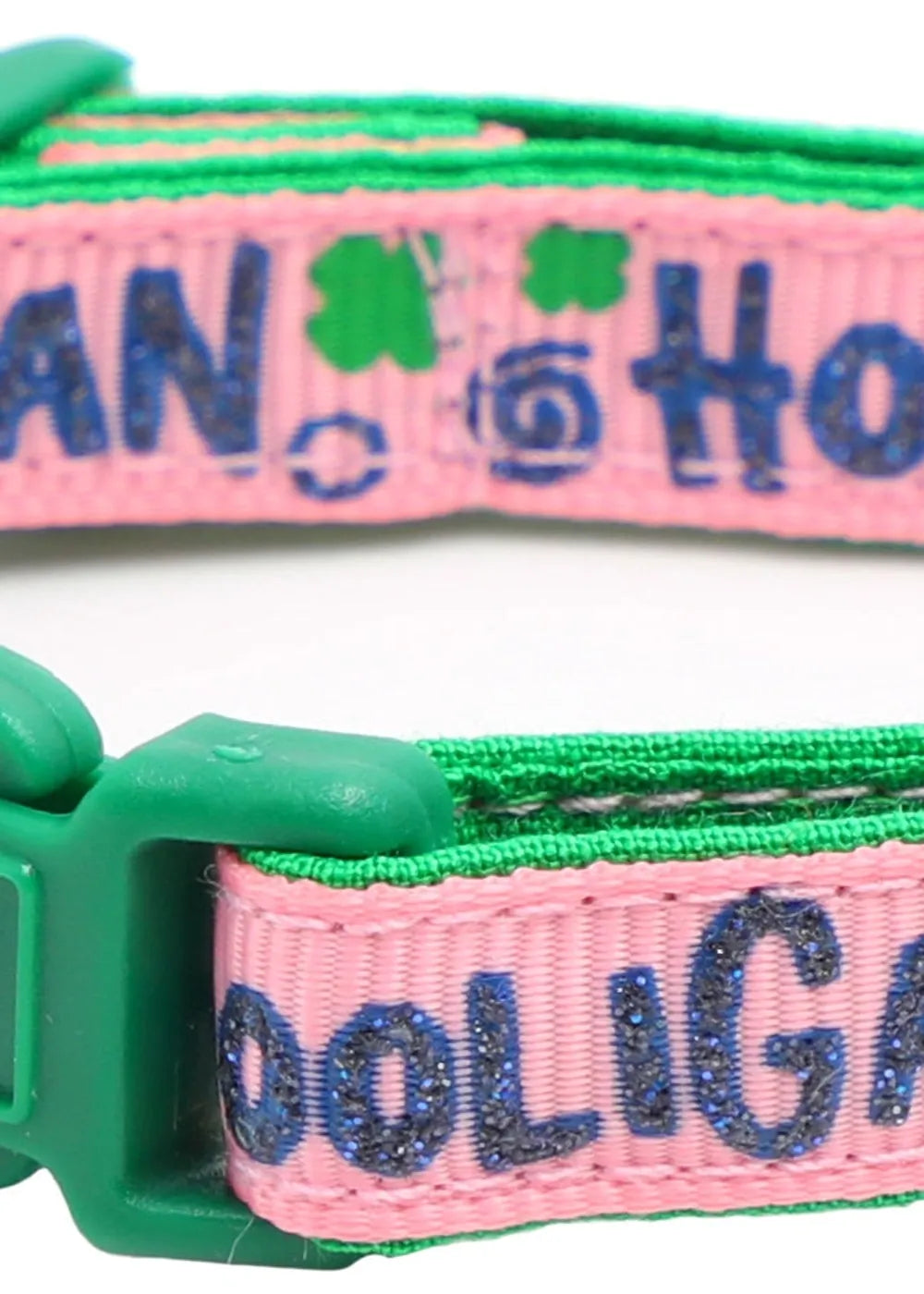 Stylish Hooligan Breakaway Cat Collar in green and pink.