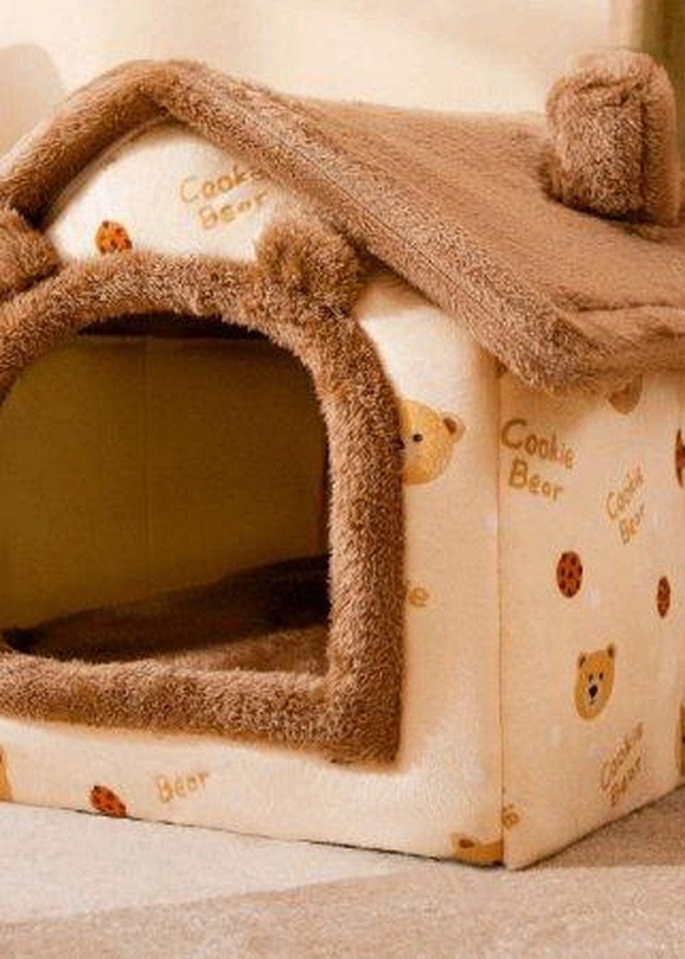 Soft, foldable pet house, cozy winter resting place for pets.