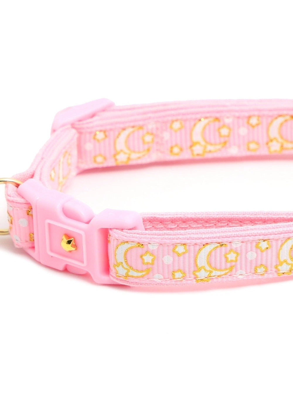 Powder Pink Cat Collar with Gold Moons & Stars - optimized image