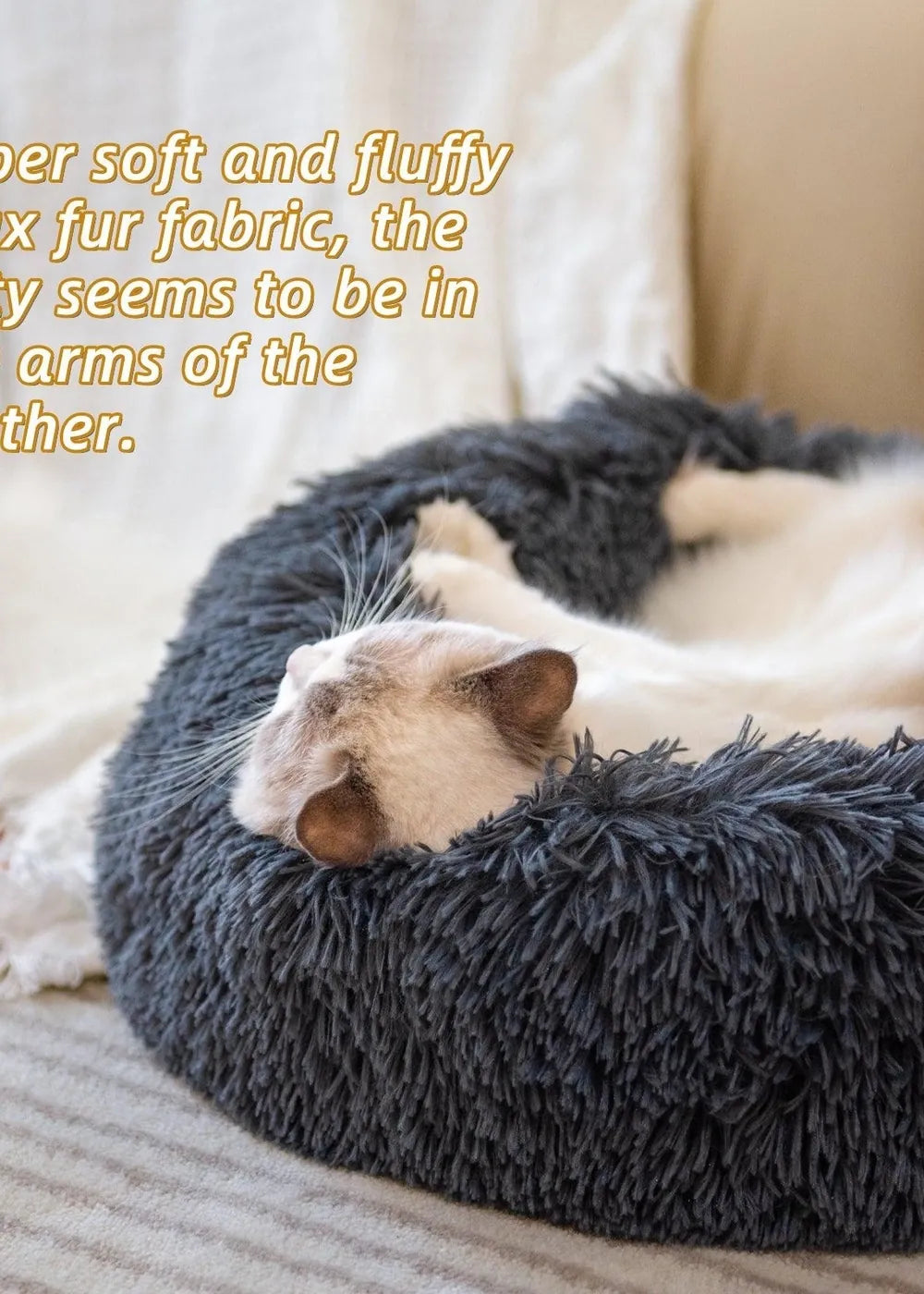 Plush Donut Pet Bed for Small Dogs & Cats - optimized image
