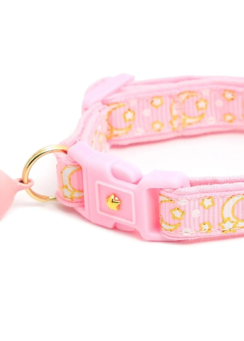 Powder Pink Cat Collar with Gold Moons & Stars - optimized image