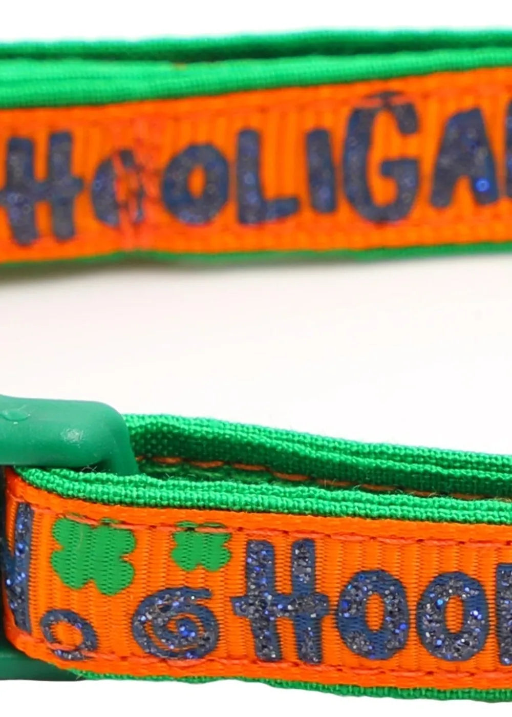 Hooligan Breakaway Cat Collar featuring bright green and orange.