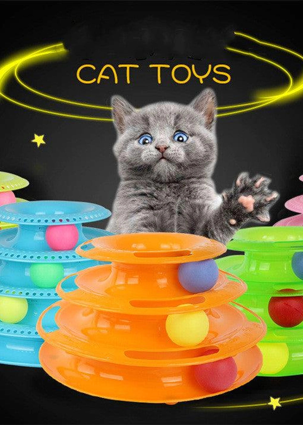 Interactive Cat Ball Tower Tracks Toy - Orange