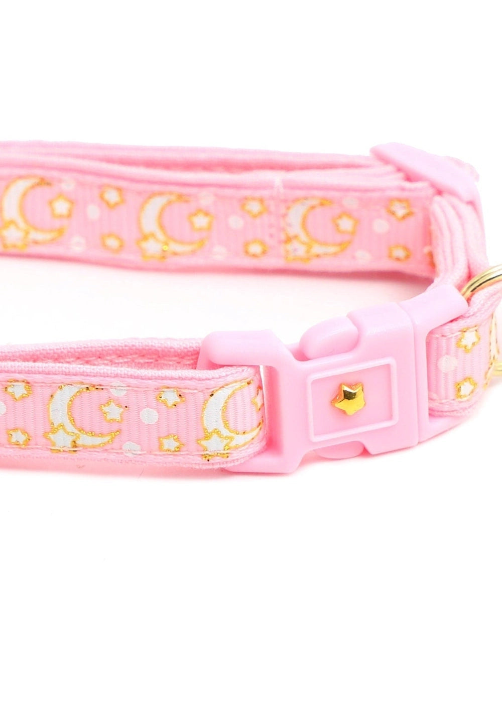 Powder Pink Cat Collar with Gold Moons & Stars - optimized image