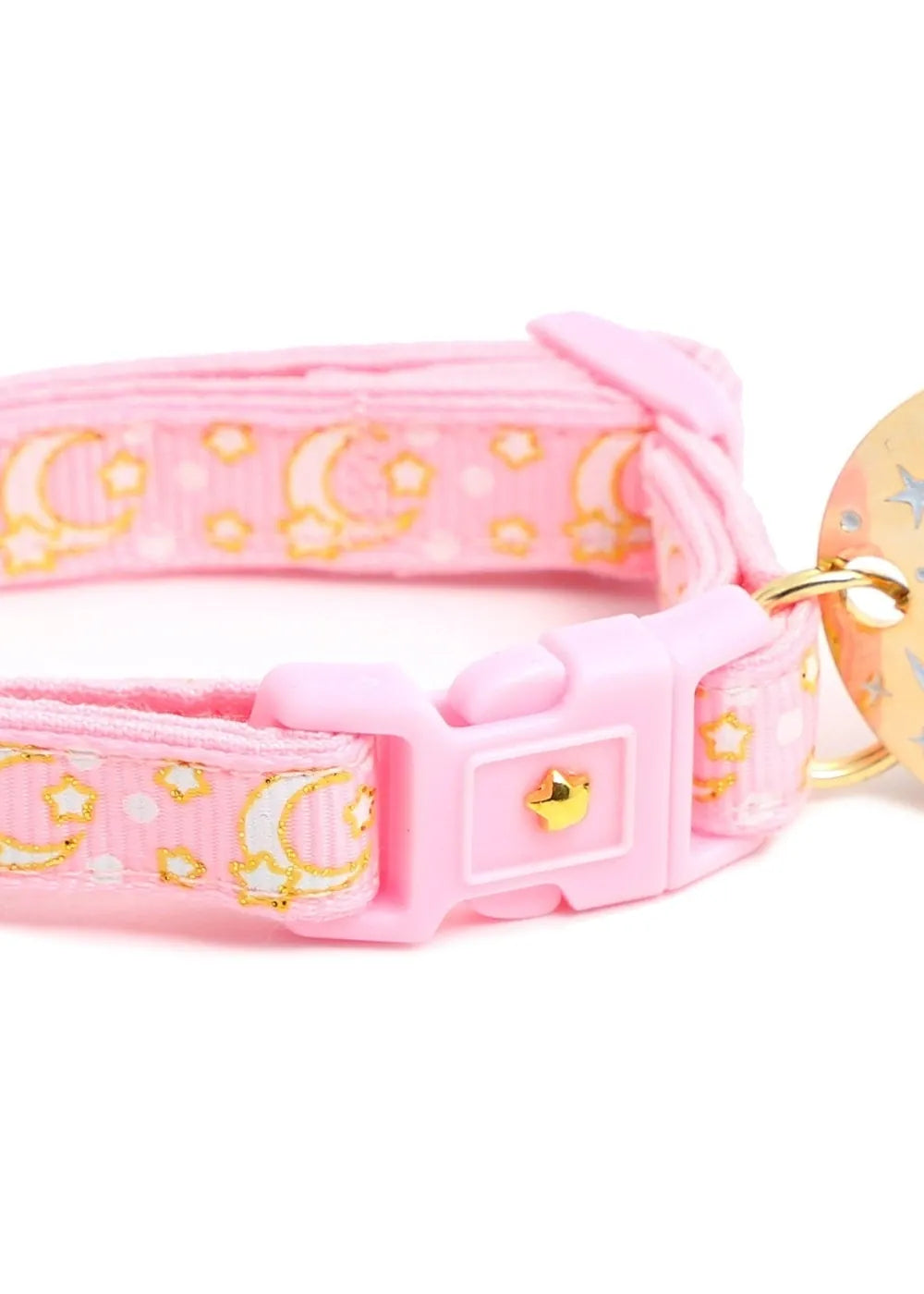 Powder Pink Cat Collar with Gold Moons & Stars - optimized image