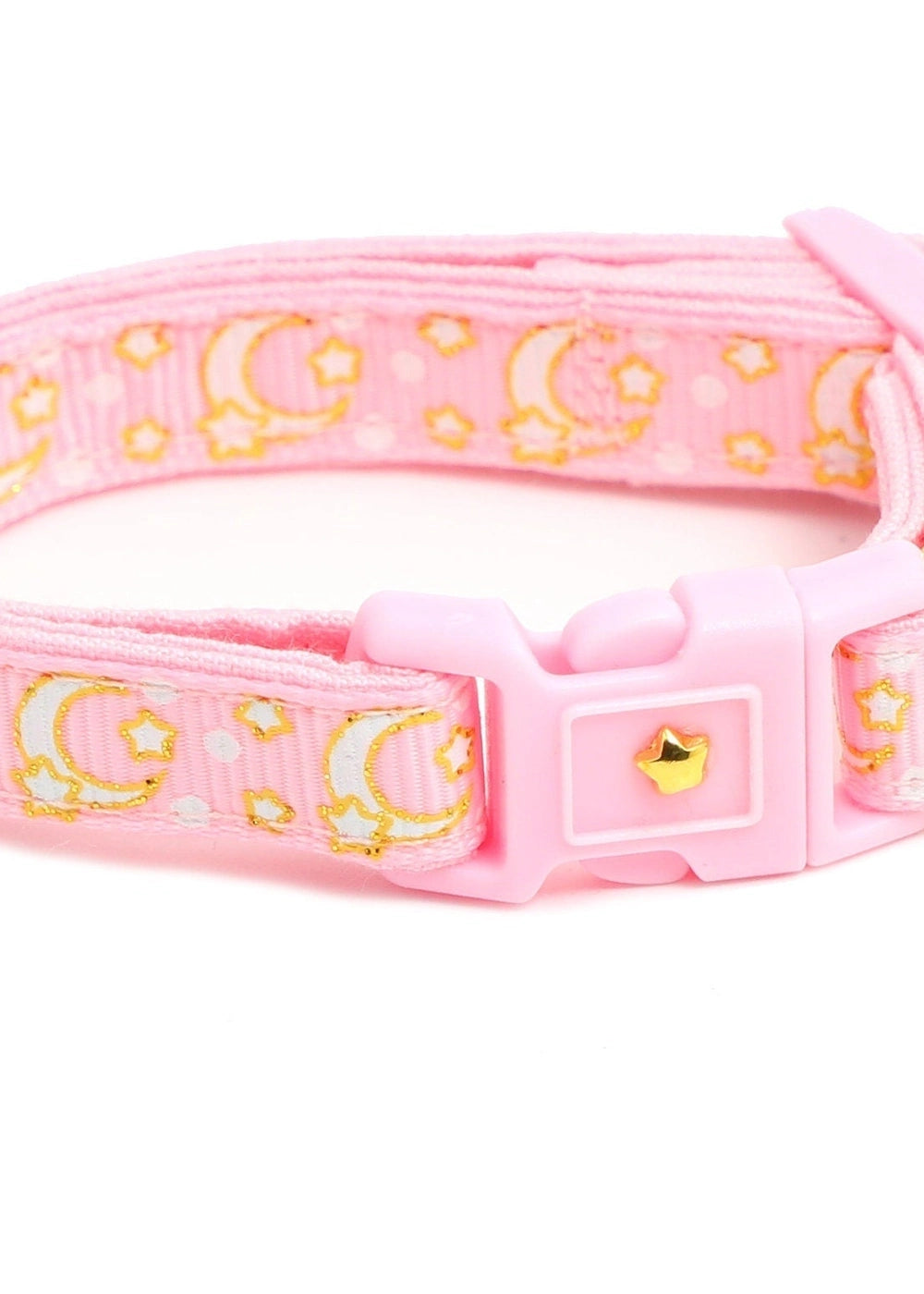 Powder Pink Cat Collar with Gold Moons & Stars - optimized image