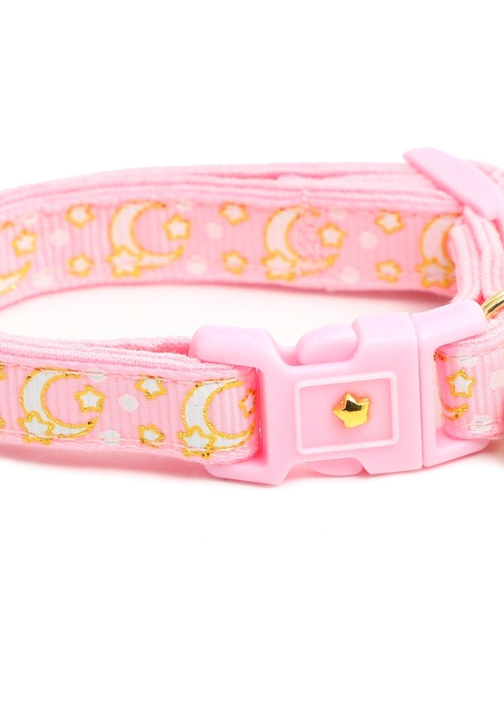 Powder Pink Cat Collar with Gold Moons & Stars - optimized image