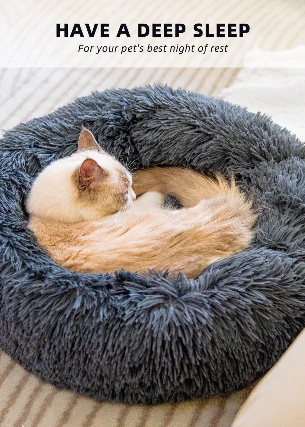 Plush Donut Pet Bed for Small Dogs & Cats - optimized image